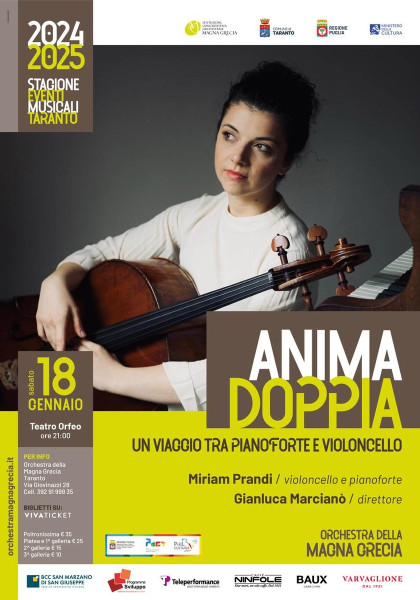 ANIMA DOPPIA - Un viaggio tra pianoforte e violoncello Miriam Prandi & l'Orchestra della Magna Grecia