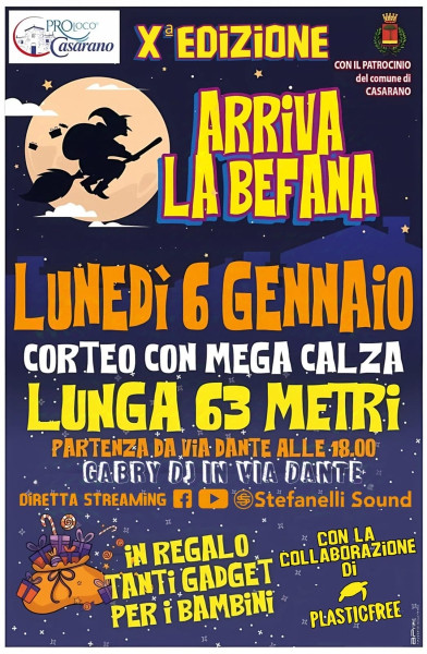 Casarano celebra la 10ª edizione di "Arriva la Befana" con una mega calza di 63 metri