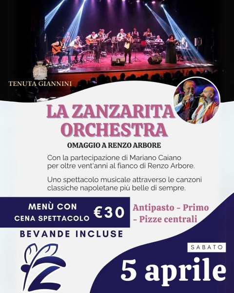 Menû Cena Spettacolo Esibizione live della Zanzarita Orchestra Omaggio a Renzo Arbore