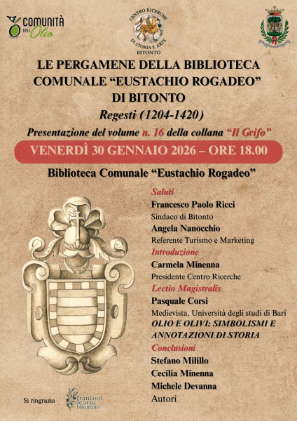 Presentazione "Le pergamene della Biblioteca comunale Eustachio Rogadeo di Bitonto. Regesti (1204-1420)"