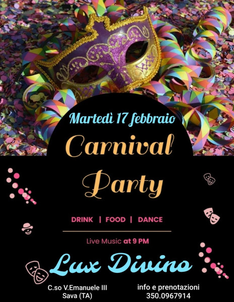 Il Carnival Party tra Gusto, Maschere e Live Music!