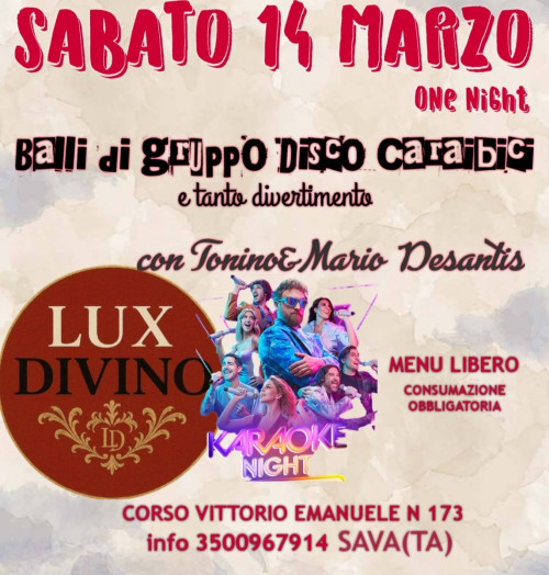 One Night al Lux Divino: Karaoke, Balli Caraibici e tanto divertimento con Tonino & Mario Desantis