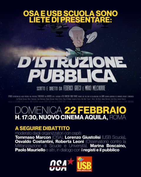 PROIEZIONE EVENTO con DIBATTITO D'ISTRUZIONE PUBBLICA di Federico Greco e Mirko Melchiorre