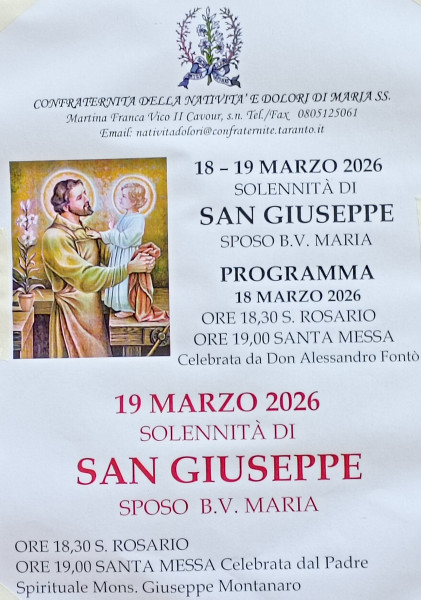 Festa di San Giuseppe presso la Congrega Natività e Dolori di Maria SS. ma