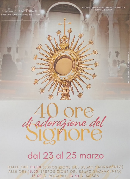 Solenni Quarant'ore di adorazione eucaristica presso la parrocchia San Francesco d'Assisi