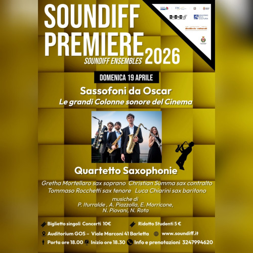 SASSOFONI DA OSCAR, LE GRANDI COLONNE SONORE DEL CINEMA | Soundiff Premiere - Soundiff Ensembles 2026