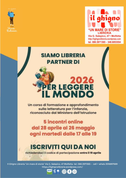 Siamo libreria partner di Per leggere il mondo 2026 Il corso a cura di BabaLibri   Il Ghigno Libreria Molfetta