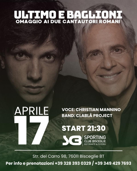 Ultimo & Baglioni Omaggio ai due cantautori Romani live a Bisceglie