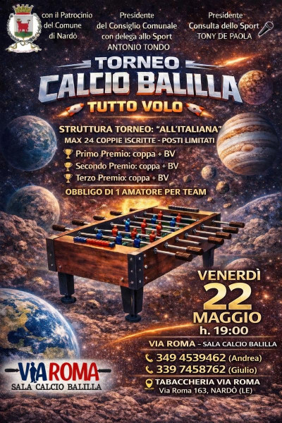 TORNEO CALCIO BALILLA TUTTO VOLO SPORT E DIVERTIMENTO A NARDÒ.
