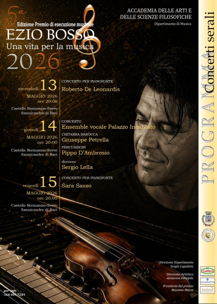 Tre serate di grande musica al Castello in occasione del Premio Bosso
