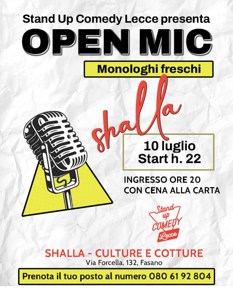 Open Mic di stand up comedy Lecce allo Shalla di Fasano