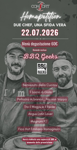 FUOCO, SFIDA, EMOZIONE: COMFORT HOME RESTAURANT ACCENDE IL BBQ E SFIDA I BBQ GEEKS ALL'ULTIMA BRACE