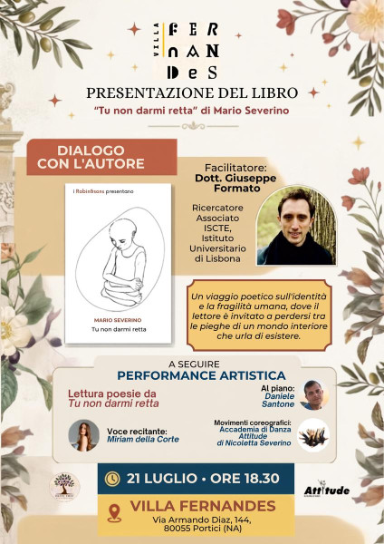 "Tu non darmi retta": a Villa Fernandes la presentazione del libro di Mario Severino tra poesia, musica e danza